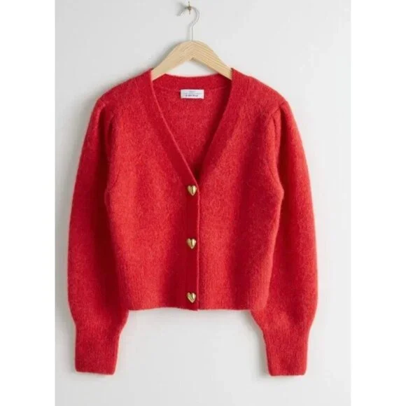 Paris Atelier & Other Stories Cardigan Sweater Red- Size M Valentine's Day - Picture 12 of 12